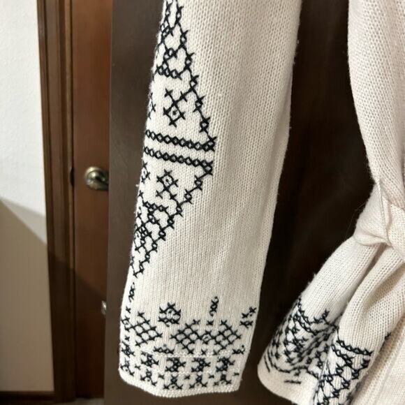 360 Cashmere Cream with Black Embroidery midi Duster Cardigan Size XS - Picture 3 of 6